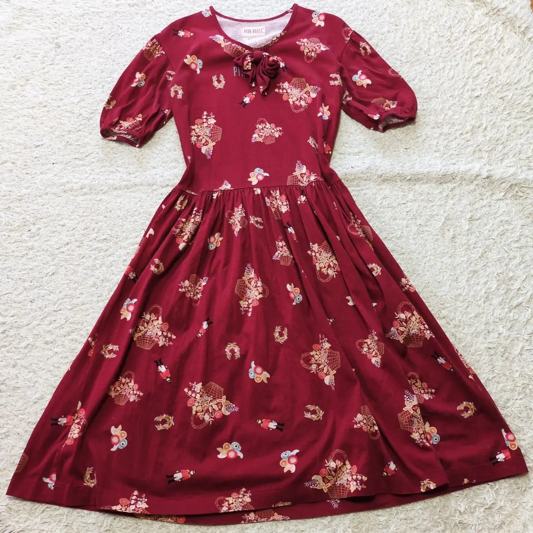 8-2 PINK HOUR 粉紅小屋長版洋裝A字裙總花紋蝴蝶結 的縮圖