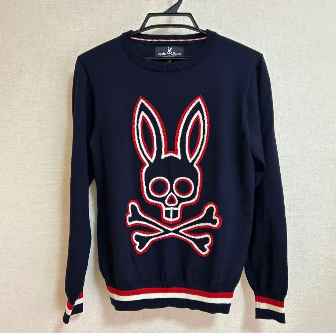 【美品】Psycho Bunny ニット セーター L 薄手 ウール100% Psycho Bunny（サイコバニー）の「バニーロゴパターン