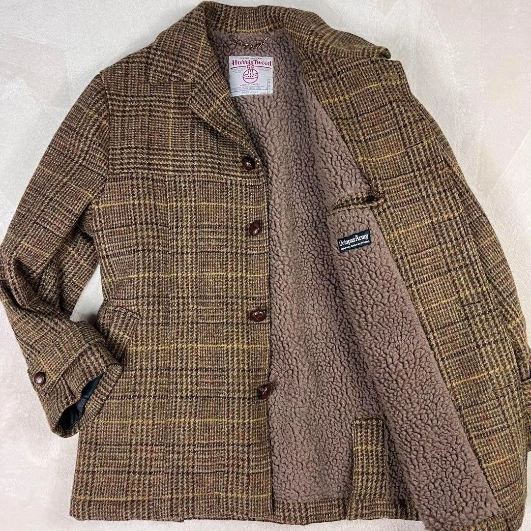 Octopus Army オクトパスアーミー ハリスツイードコート 内ボア 美品Harris Tweed × Octopus Army コート ボア Harris Tweed ハリス