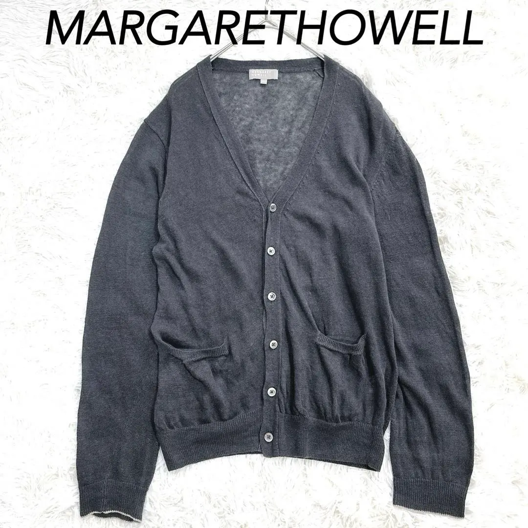 MARGARET HOWELL ダークグレー Vネックカーディガン　Lサイズ MARGARET HOWELL ダークグレー Vネックカーディガン Lサイズ