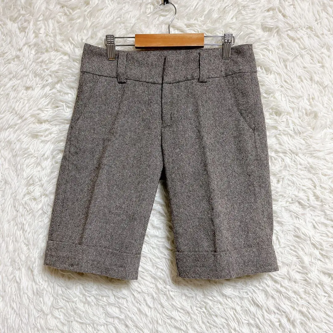 Thumbnail of Wool Blend Tweed Half Pants (Size 36) Autumn/Winter Shorts with Folded Hem