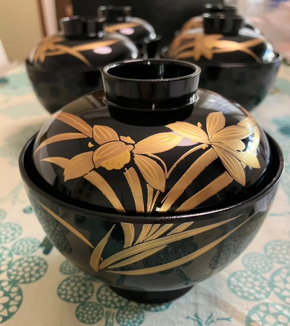 Thumbnail of Aizu-nuri Covered Soup Bowl Set, 5 Bowls, Orchid