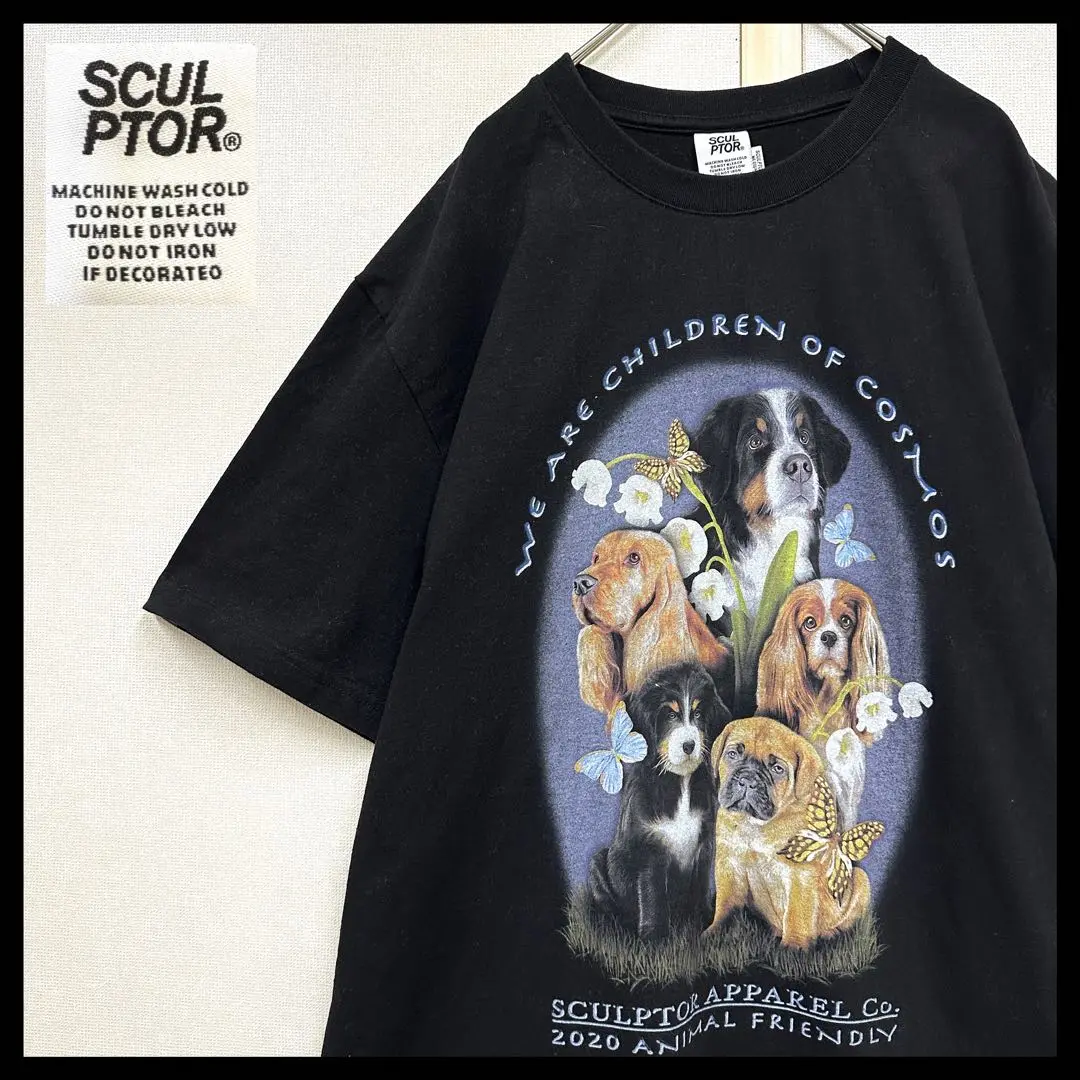 ✨SCULPTOR✨Tシャツ スカルプター グレー 杢柄 犬プリント アニマル ✨SCULPTOR✨Tシャツ スカルプター グレー 杢柄 犬プリント