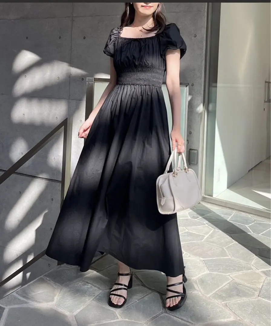 Thumbnail of NICE CLAUP Shirring Puff Sleeve Dress, Black