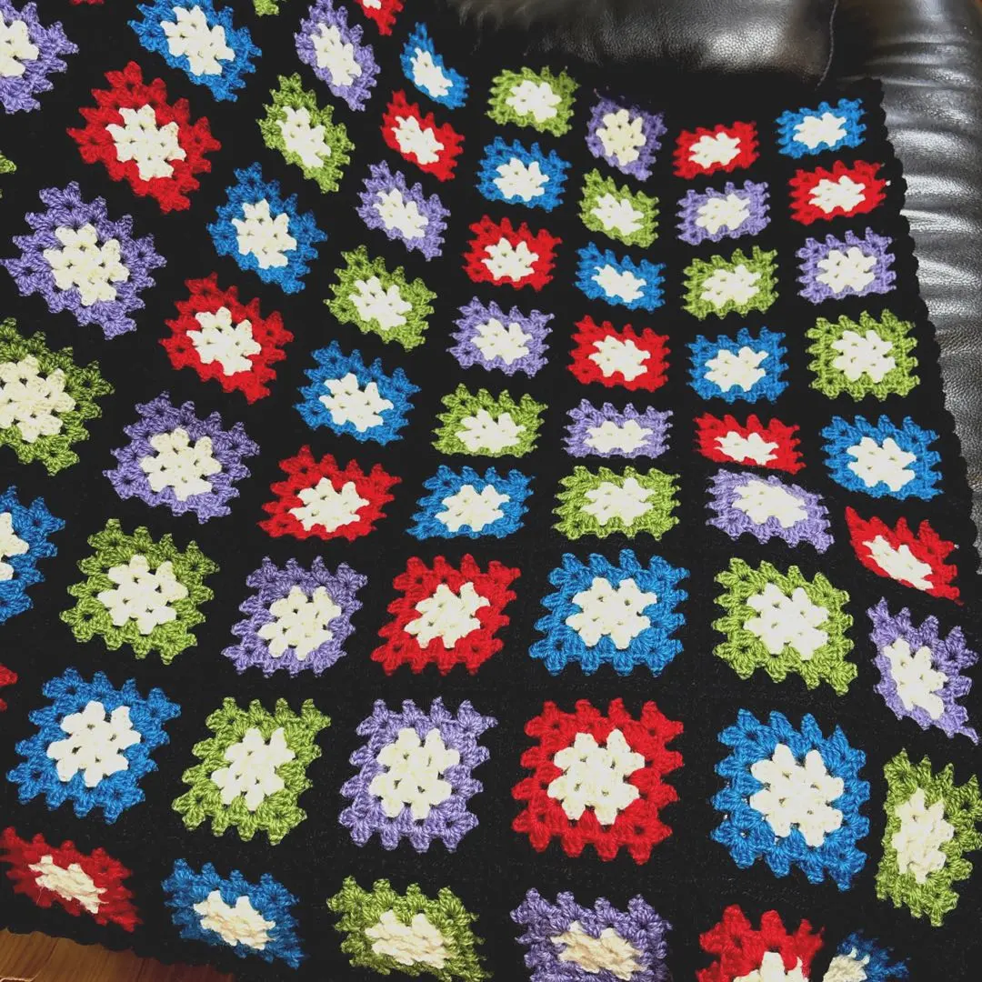 Thumbnail of Hand-knitted Colorful Granny Square Blanket
