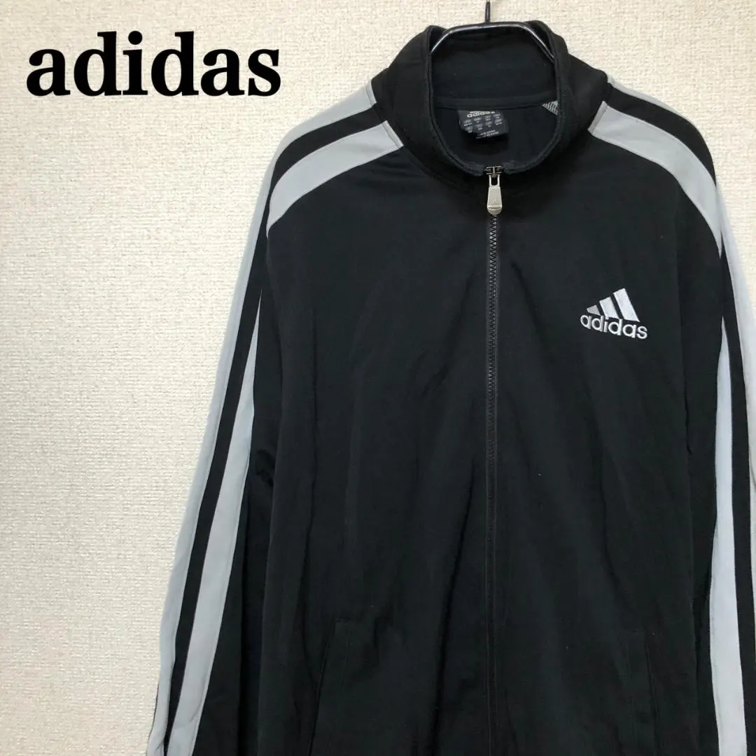 Thumbnail of Adidas Track Jacket Black 3-Stripes Gray Line Jersey
