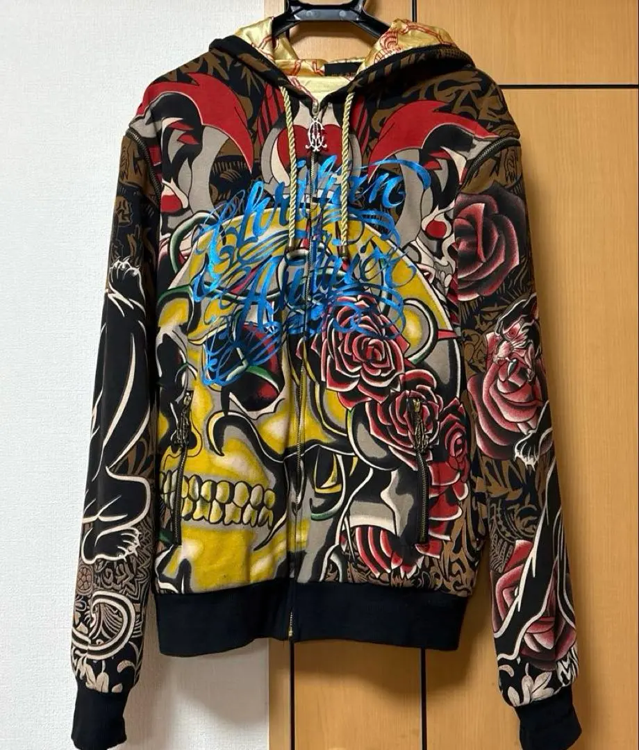 Christian Audigier グラフィック　ジップパーカー　デカロゴ crs_christian-a-zip08