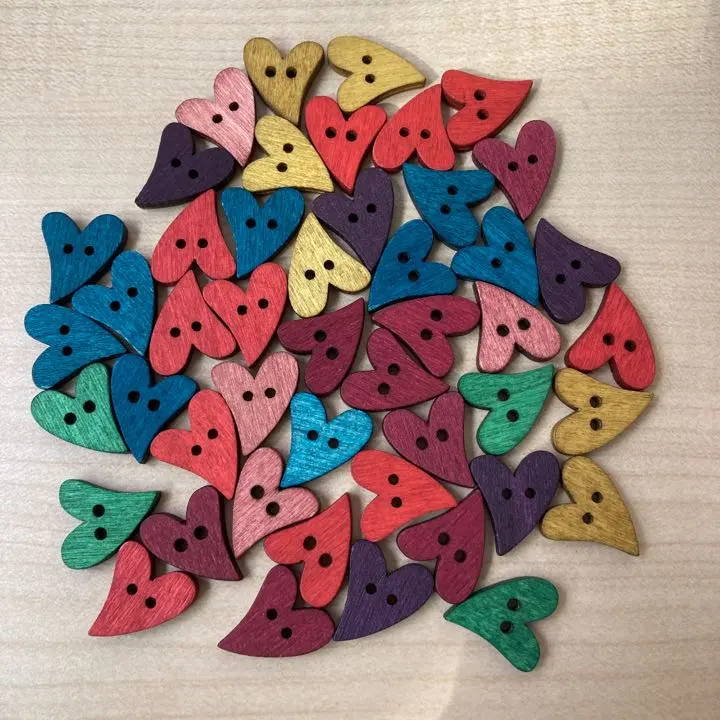 Thumbnail of Heart Colorful Buttons Wooden Wood 47 pieces