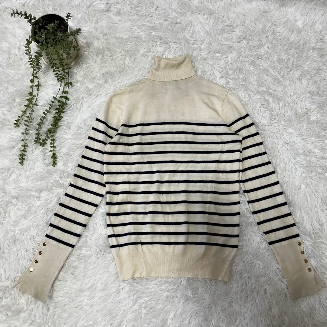 Thumbnail of ZARA Turtleneck Border Knit White Gold Button Draping Fits like M