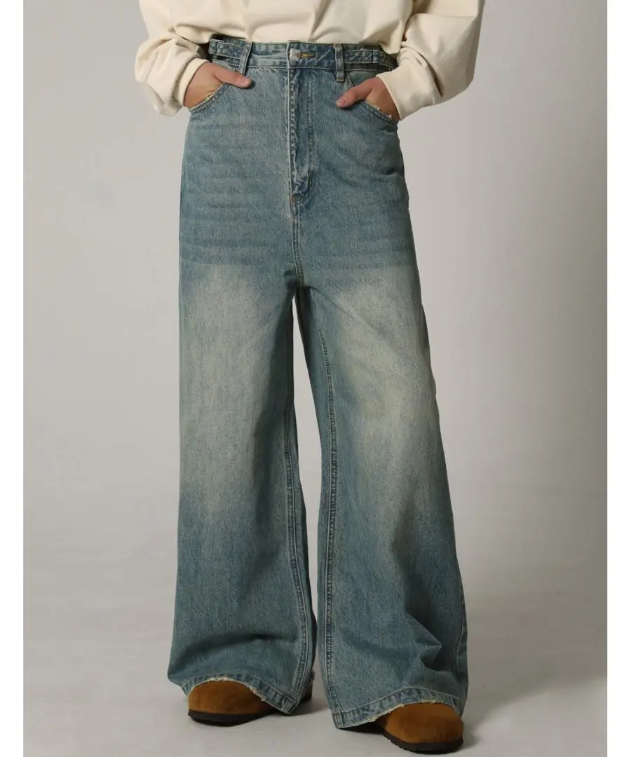 Thumbnail of Side Belt Wide Flare Denim Pants - MASONPRINCE