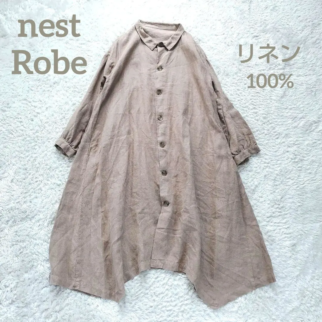 Thumbnail of nest Robe Linen 100% Long Coat Shirt Dress Asymmetrical Beige