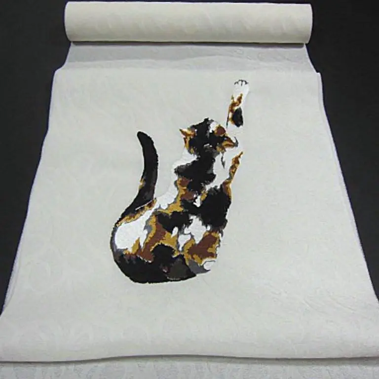 單衣用 新品 西陣織刺繡九寸名古屋帶 三色貓【附棉芯縫製】白 的縮圖