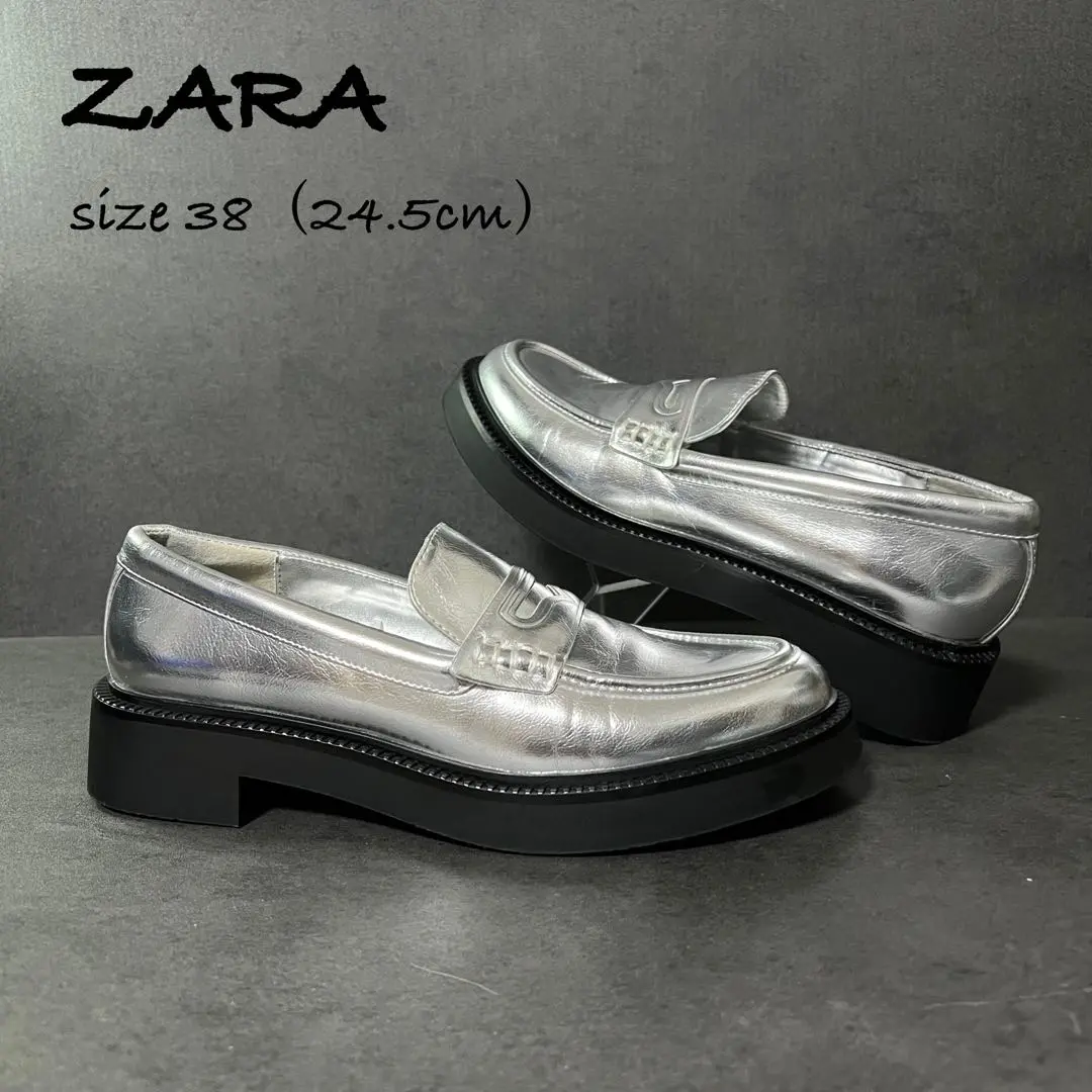 新品未使用 ZARA ザラ シルバーローファー 37 ZARA（ローファー/革靴 ・ シルバー/銀色系）のフリマアイテム一覧
