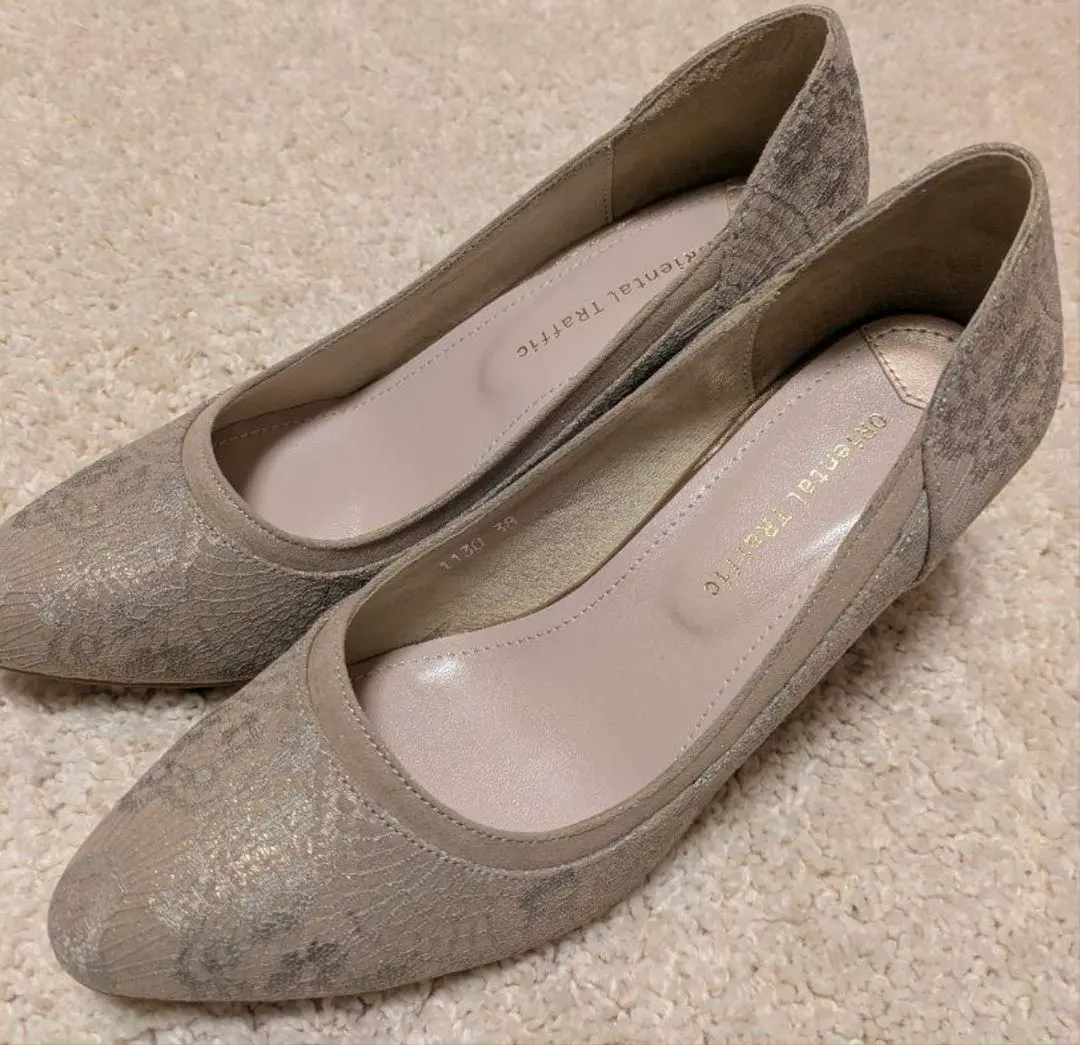 Thumbnail of Oriental Traffic - Beige Lace Pointed Toe Pumps