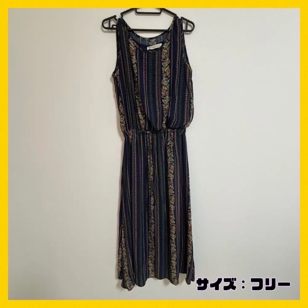 Thumbnail of Summer Dress, Spring, with Inner Layer, Navy, Elastic Waist, All-over Pattern, Free Size