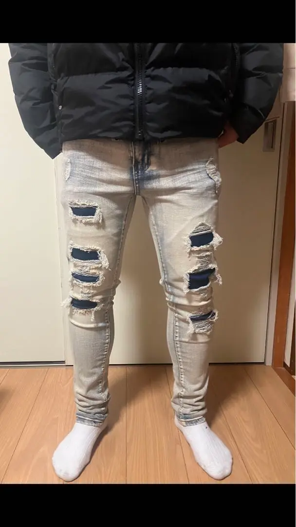 waimea ワイメアダメージ加工 グレー ブーツカットデニム 32フレアデニム ダメージデニム ワイドデニム ブーツカットデニム フレア