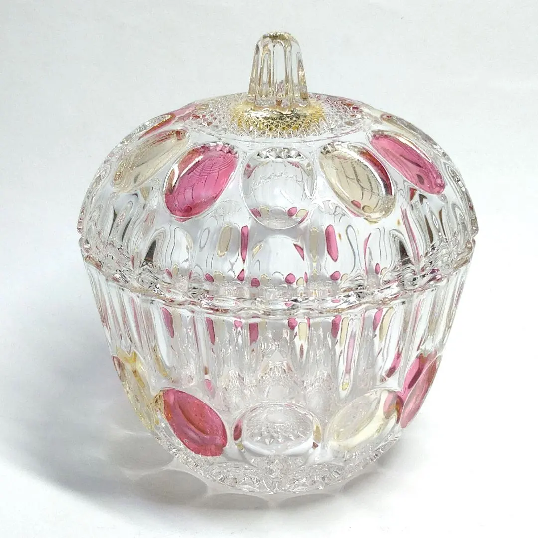 Thumbnail of Dessert bowl with lid, glass, pink, yellow