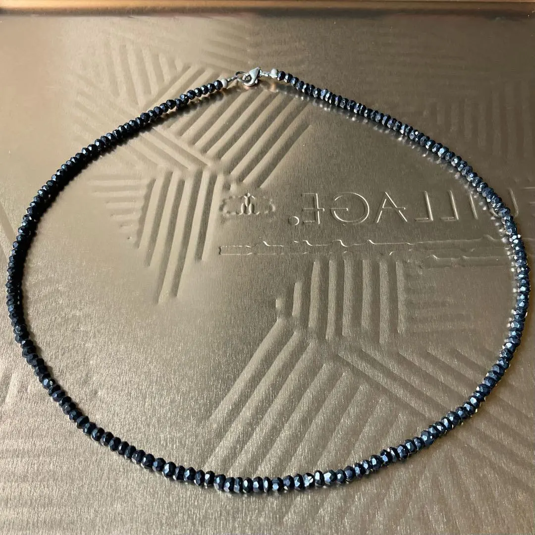 Thumbnail of Simple black spinel necklace, natural stone, silver 925, with engraving