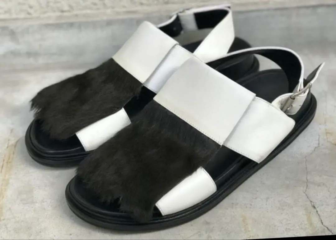 MARNI マルニ リアルファー付きレザーサンダル 37 MARNI マルニ リアルファー付きレザーサンダル 37 - メルカリ