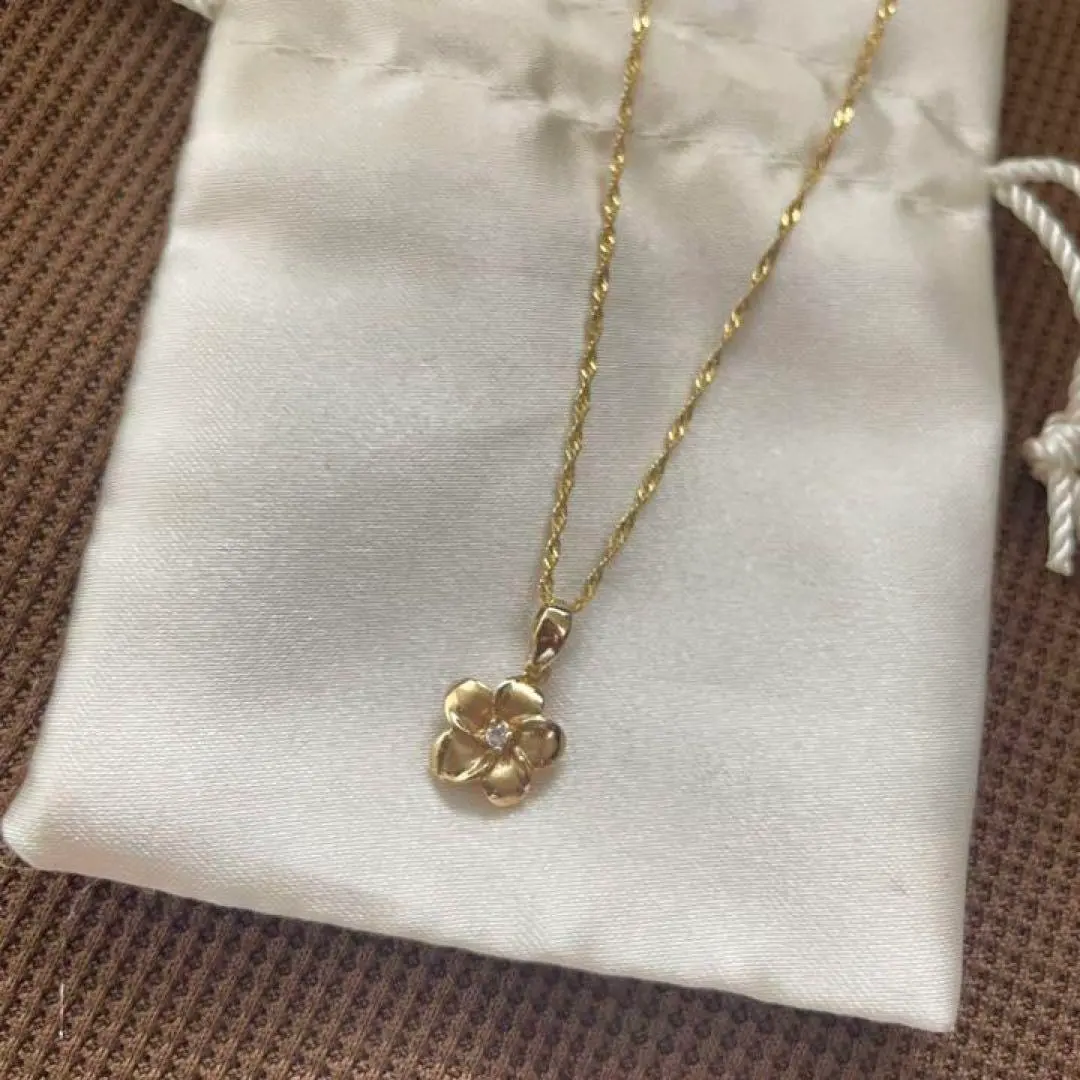 Thumbnail of 14k Diamond Plumeria Flower Necklace Hawaiian Jewelry