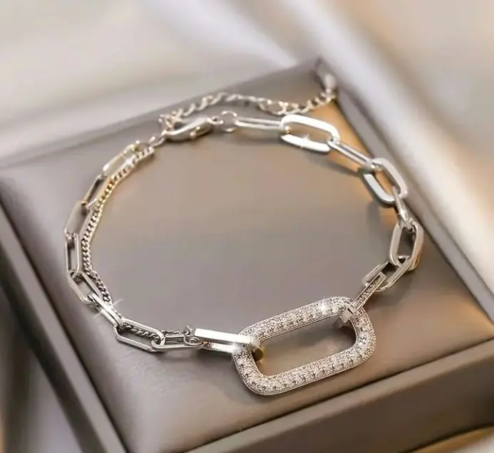 Thumbnail of Brand new, unused silver stone plate chain bracelet, luxury, unisex