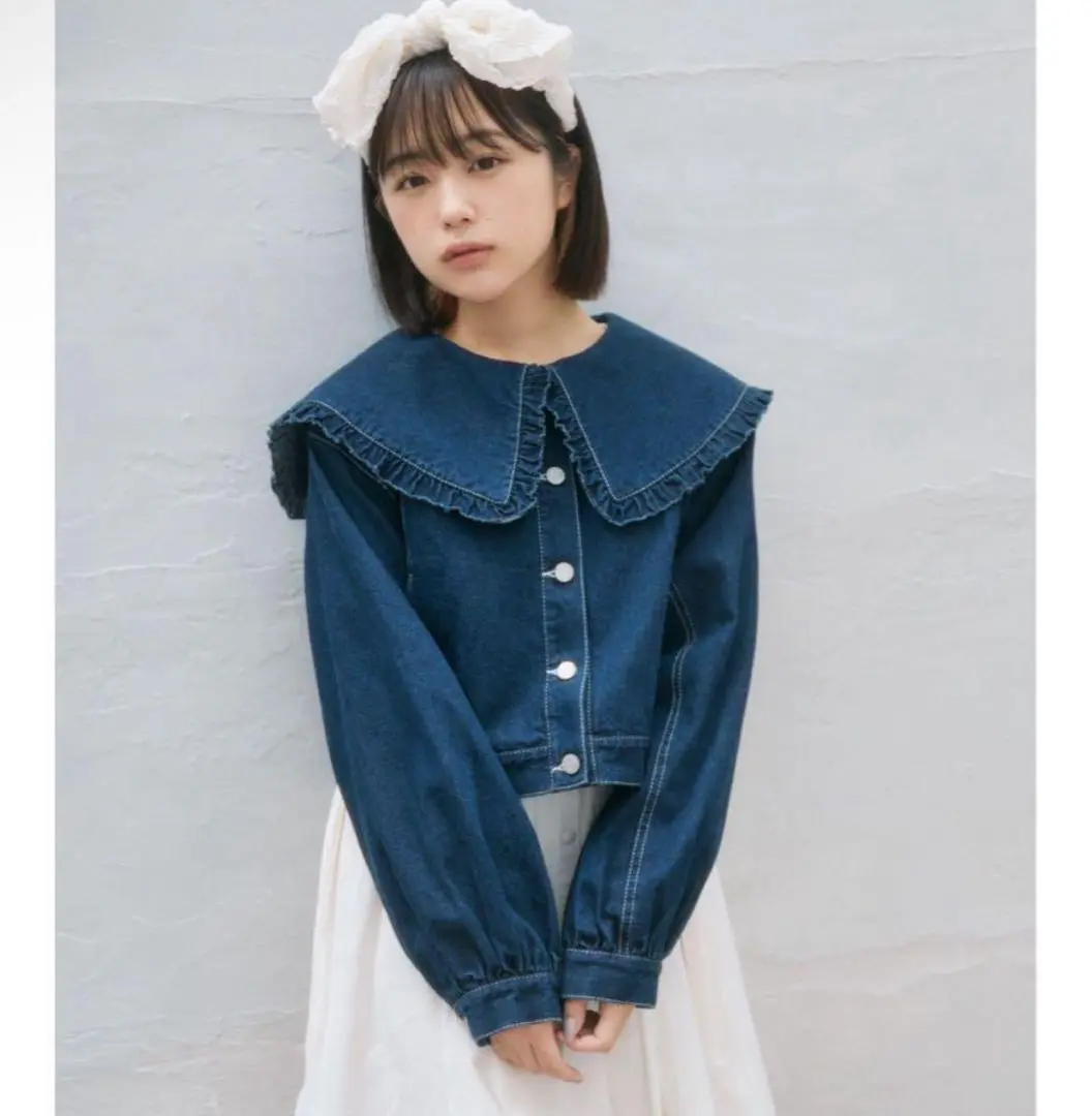 merry jenny メリージェニー　フリルカラーデニムジャケット　美品　古着 merry jenny メリージェニー フリルカラーデニムジャケット 美品