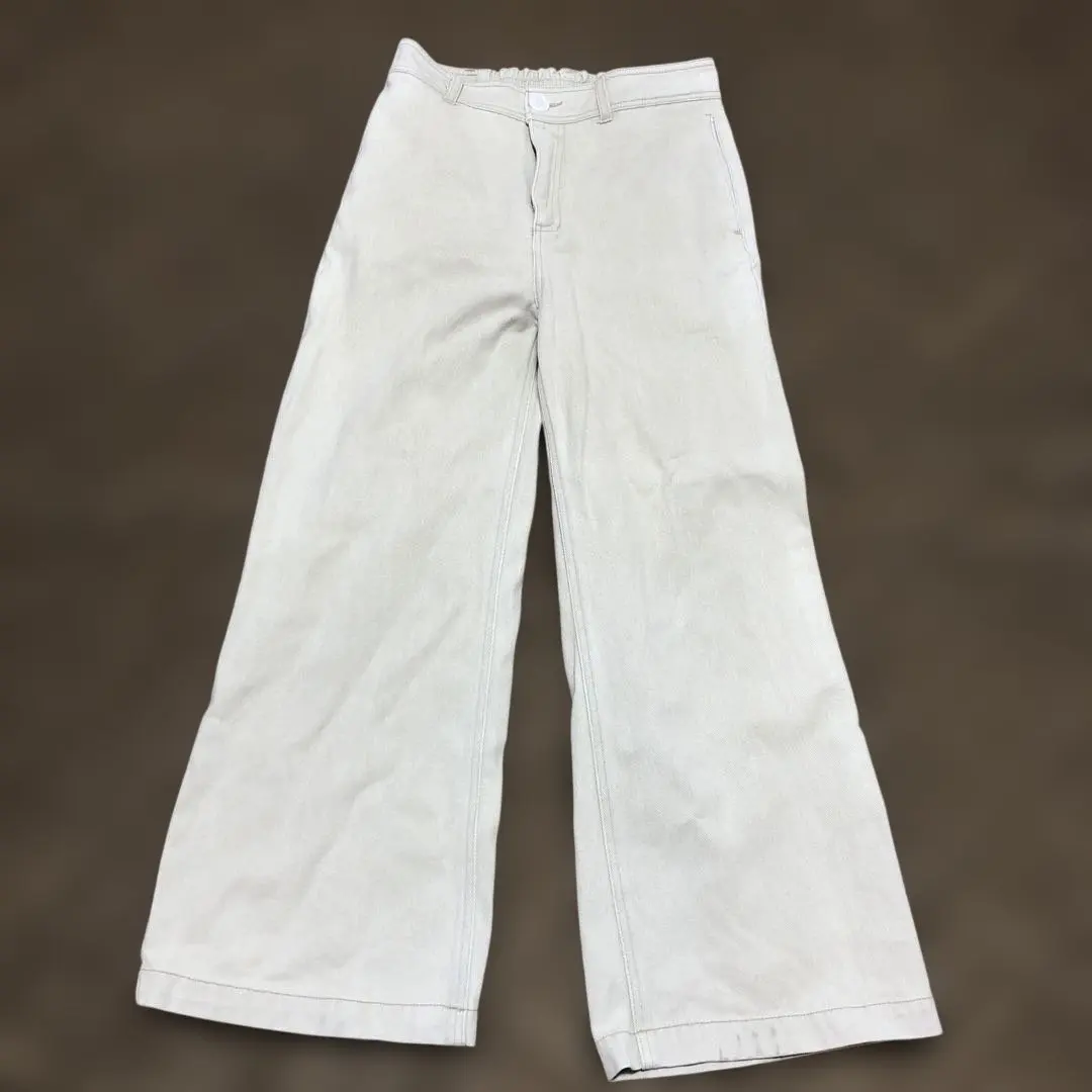 Thumbnail of Light beige wide-leg denim pants