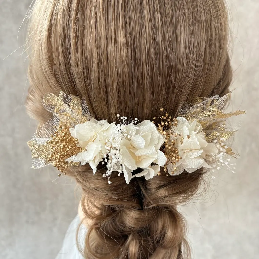 Thumbnail of Hair accessory ♡ Head dress NO.73 Tulle Gold Dried flower