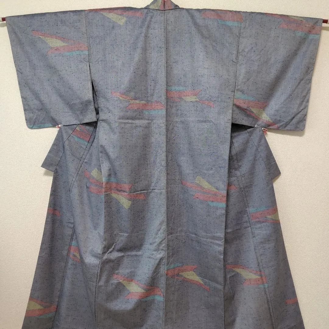 Thumbnail of Pop and modern geometric patterned tsumugi silk lined kimono