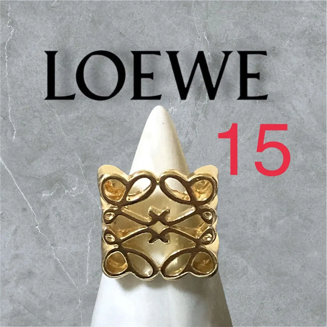 LOEWE ゴールドメタルリング ピンク箱付きアナグラム9号