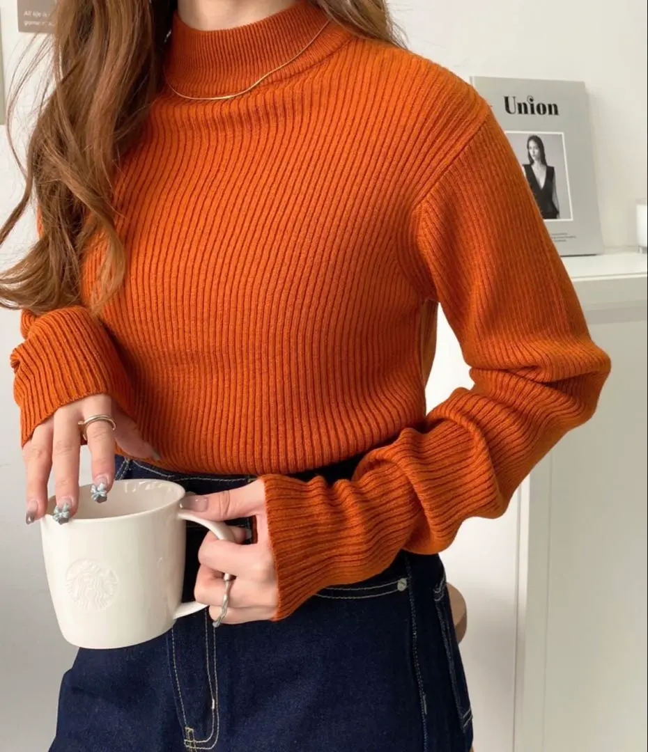 Thumbnail of Orange Acrylic Long Sleeve Knit, Size L