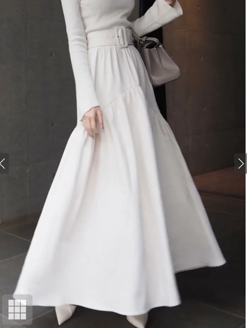 GRL 附腰帶波浪褶皺喇叭裙［gc187］S 象牙白 的縮圖