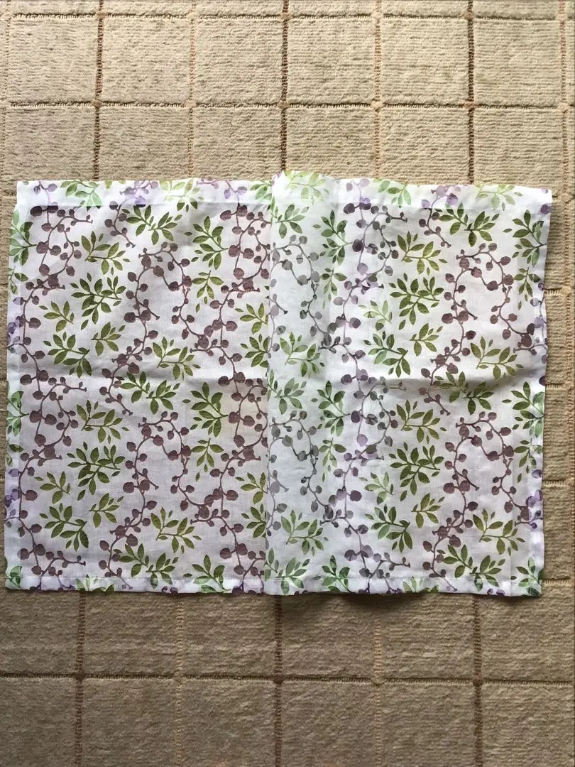 Thumbnail of Cafe curtain scraps: Green leaves and purple vine lace
