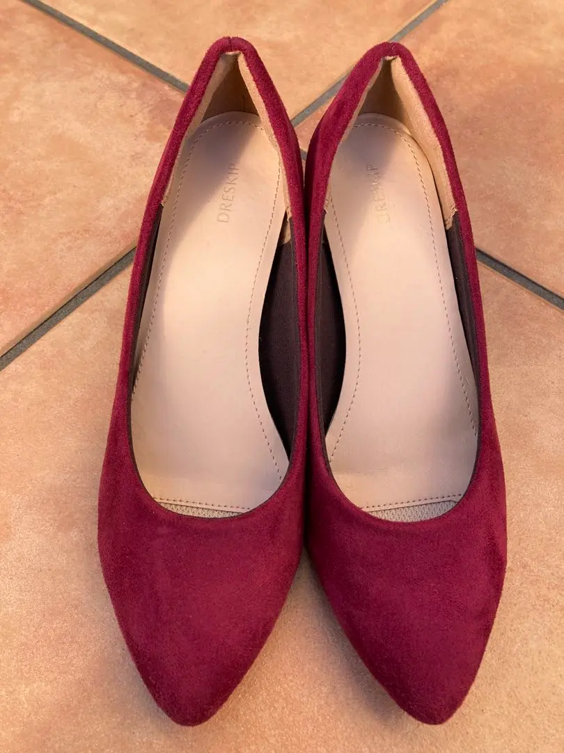 【DRESKIP】酒紅色 麂皮 中跟 淺口鞋 23cm 的縮圖