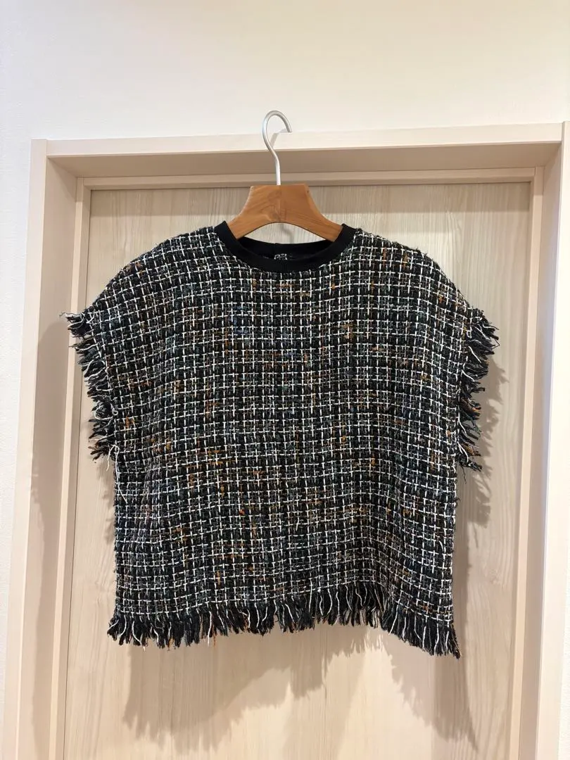 Thumbnail of Fringed black tweed top