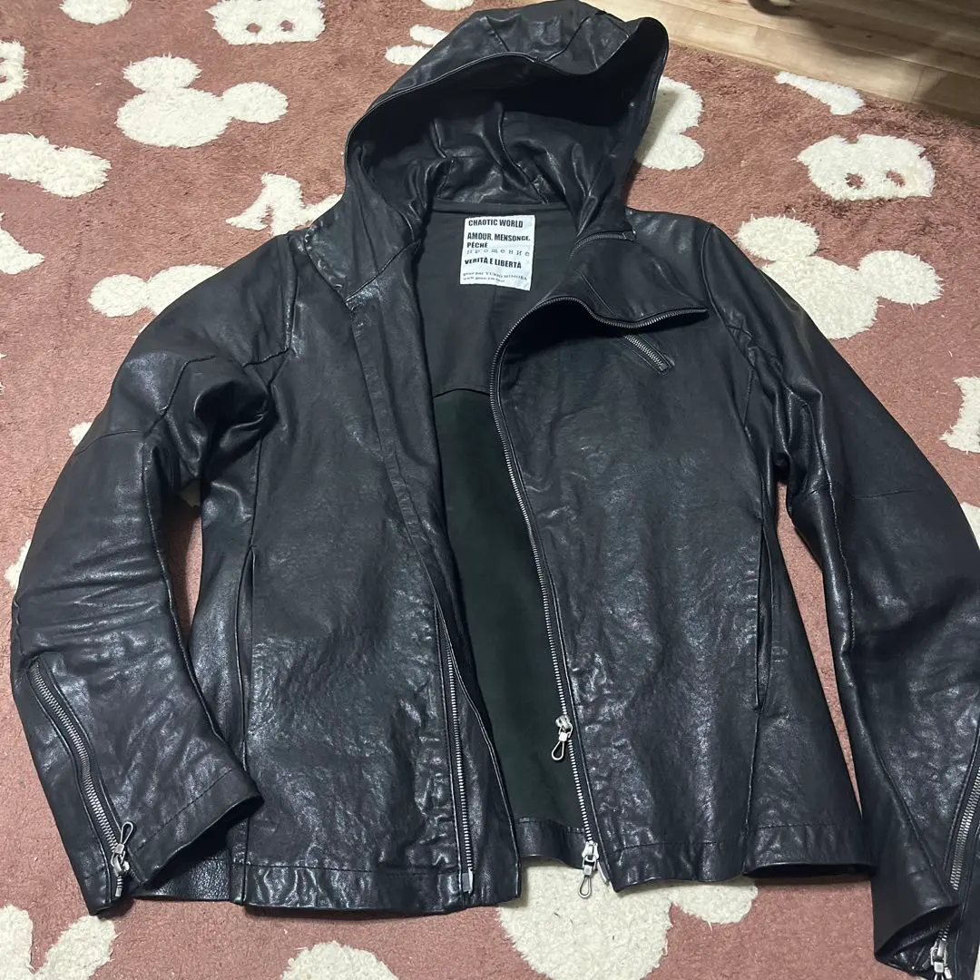 gene par YUKIO MISHIBA ライトブルゾン　黒　48サイズ Yukio Mishiba gene-per 本革 レザーブルゾン 肩焼けあり gene