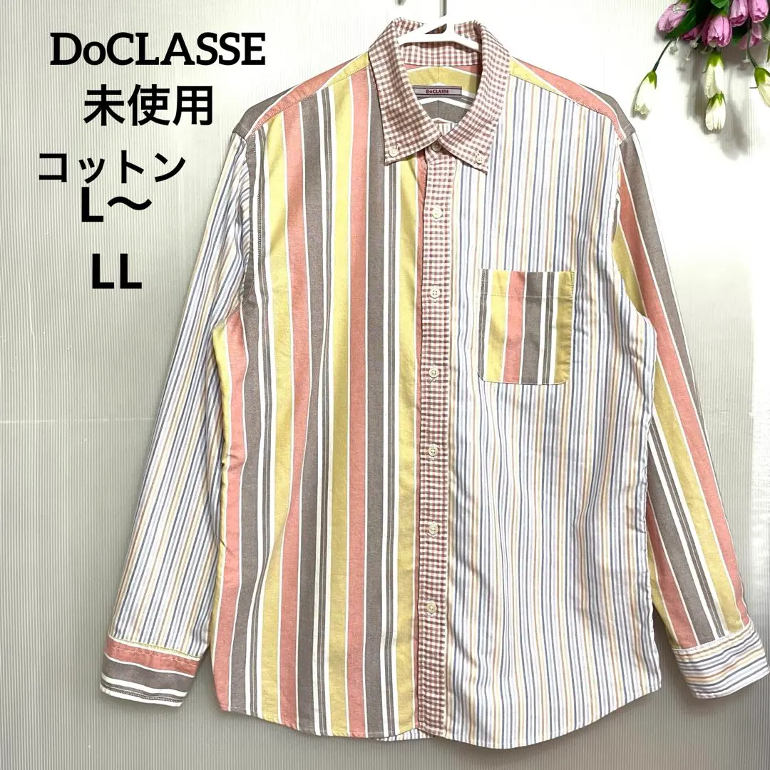 【未使用】DoCLASSE 男士襯衫 條紋 格紋 L～LL 的縮圖