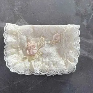 Thumbnail of Cream-colored handkerchief with floral embroidery