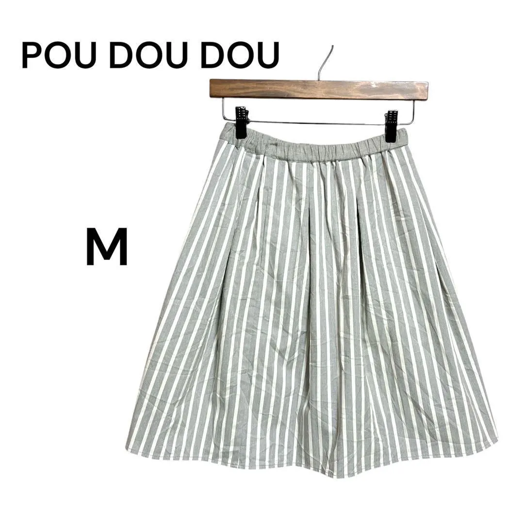 Thumbnail of POU DOU DOU Striped Flare Skirt, Size M, Gray x White