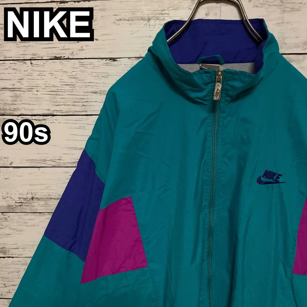 Thumbnail of 946 [Popular L Size] Nike ♤ Embroidered Logo 90s Silver Tag Nylon Jacket - Rare