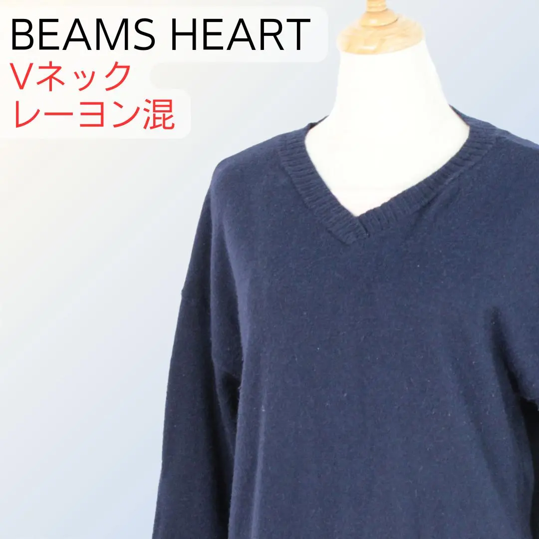Thumbnail of BEAMS HEART V-neck Knit, Navy, Rayon Blend