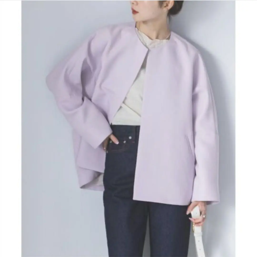 NOBLE トリプルクロスライトクルーネックショートコート ベージュ36 □NOBLE トリプルクロスライトクルーネックショートコート