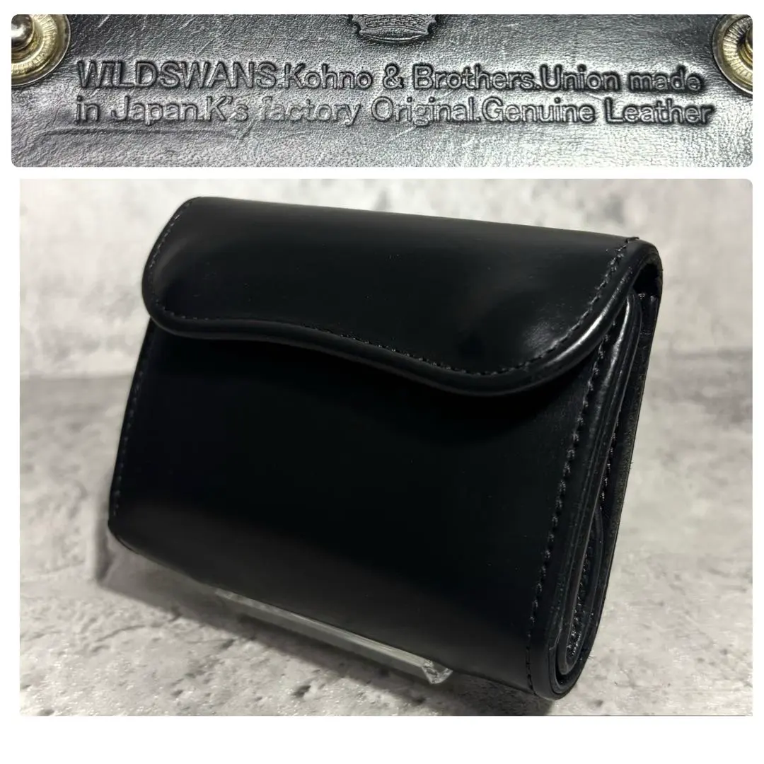 【稀有王冠美品！】Wildswans ENO 舊Logo 三折錢包 皮革 黑 的縮圖