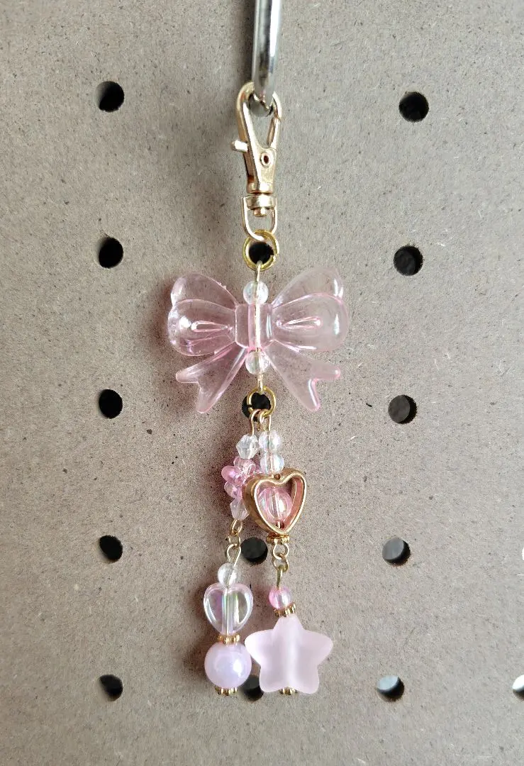 Thumbnail of No. 1 Pink Ribbon and Heart Bead Keyholder