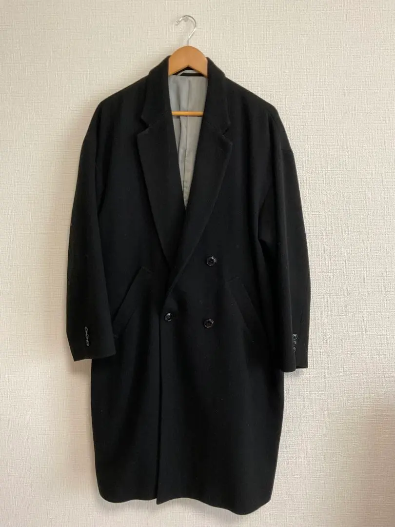 JUNRED 黑色 雙排扣 長大衣 的縮圖