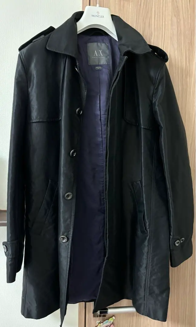 ARMANI EXCHANGE トレンチコート ベルト 光沢素材 ロゴ金具 S