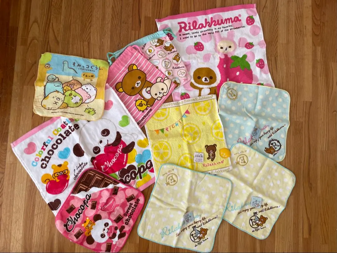 Thumbnail of Rilakkuma Towel Set Chocopa Sumikko Gurashi with Drawstring Pouch