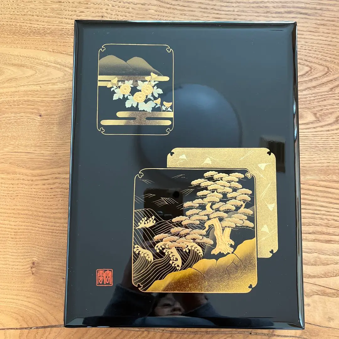 会津塗　金色の装飾文箱　木製 Amazon.co.jp: 品 高級 天然木製漆器 会津塗 金蒔絵 文箱書道箱