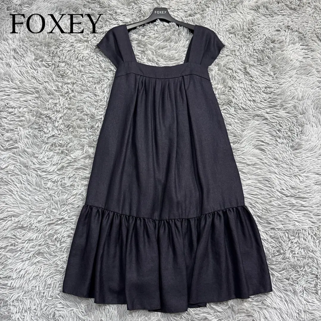 未使用級✨ FOXEY 亞麻面料連衣裙 ティアード 海軍藍 38 的縮圖