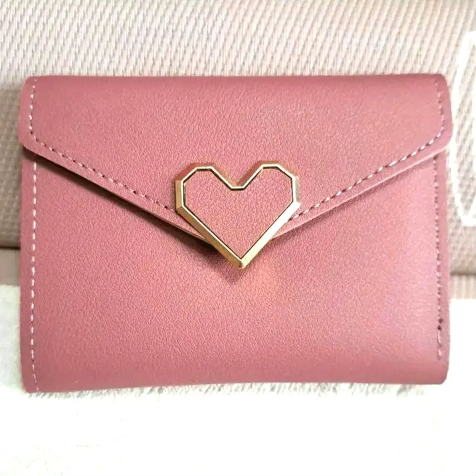 Thumbnail of Card case, dark pink, heart-shaped hardware, holds 5 cards and bills, compact and easy to carry, for adult women